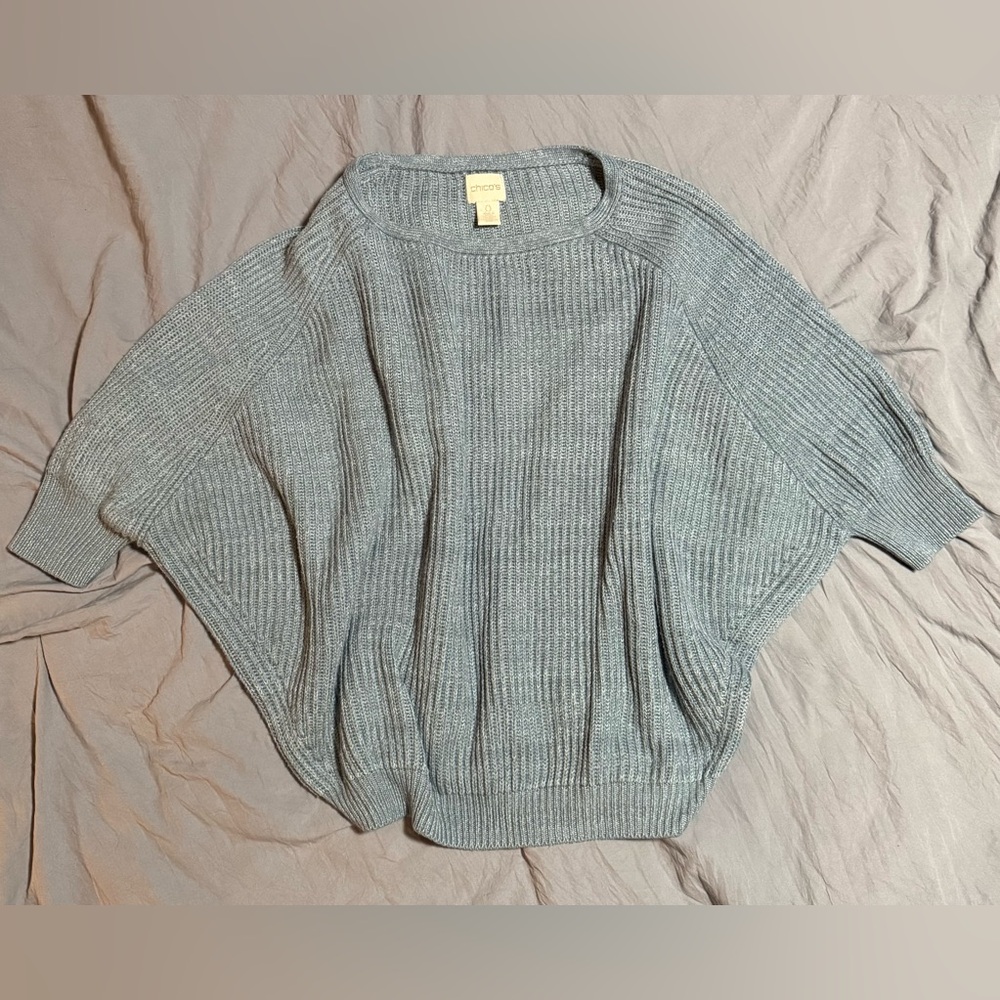 Chico's Women’s Light Blue Ribbed Knit Sweater Size 0